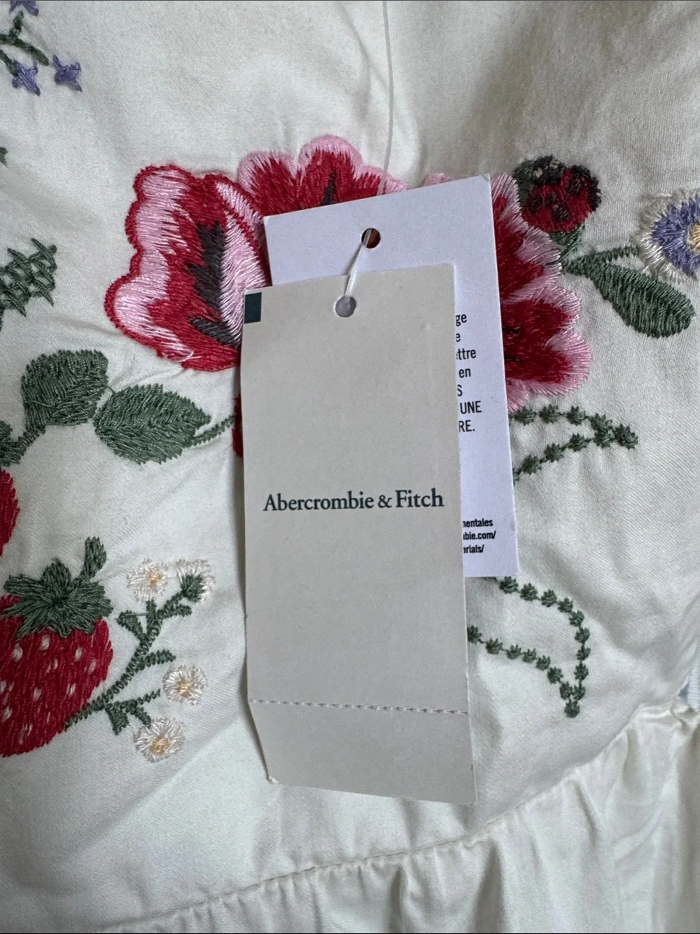 Abercrombie & Fitch Cream Maxi Dress with Red Floral Embroidery